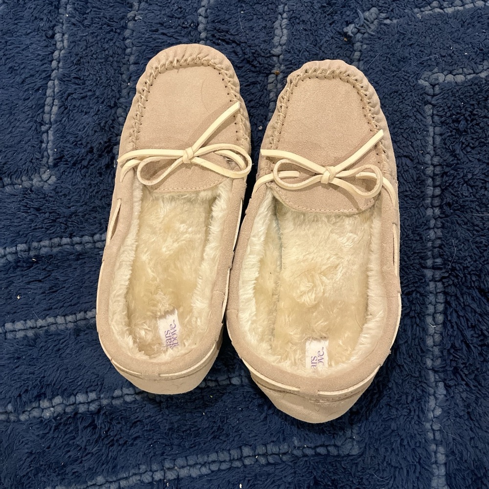 Stars Above Beige Moccasin Slippers